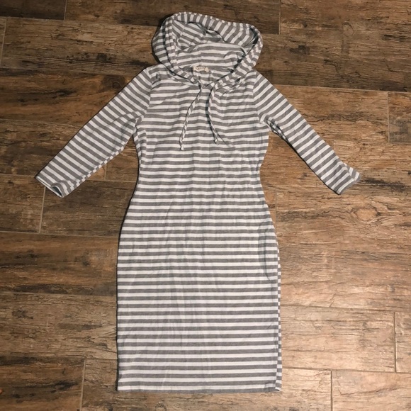 Heart & Hips Dresses & Skirts - Grey and white striped hooded fitted dress